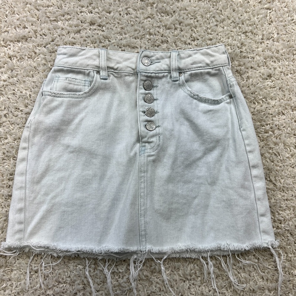 PacSun Los Angeles Jean Skirt Womens 23 Light Blue Raw Hem A Line Concert Summer